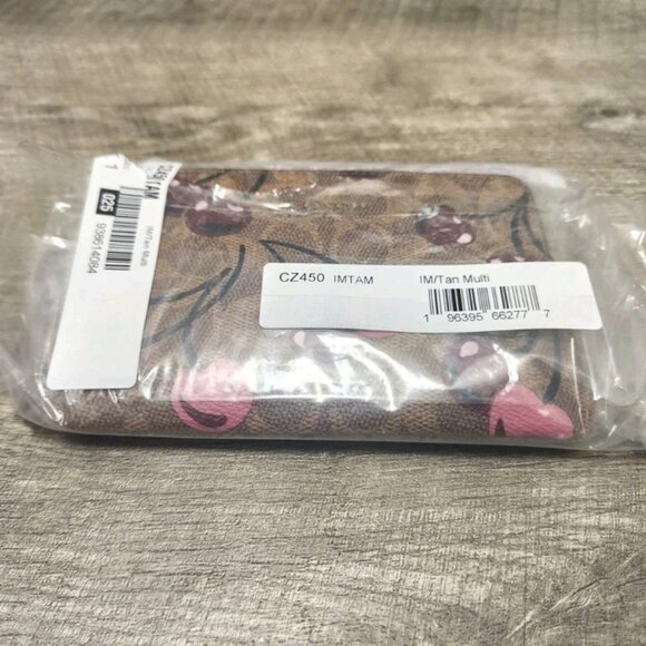 Coach Corner Zip Wristlet In Signature Canvas with Cherry Print - Tan *NWT* - Picture 4 of 6